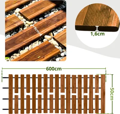 Produktbild von Floranica Gartenweg aus Holz 50 cm x 6 m Braun Rollweg Ausrollbarer Gehweg Gartentritte Holzweg aus Lärche rutschfeste Oberfläche