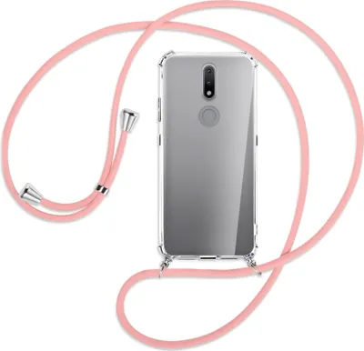 Produktbild von Handykette Backcover-Schutzhülle mit Band (Metall silberfarben) für Nokia 2.4 - rosa