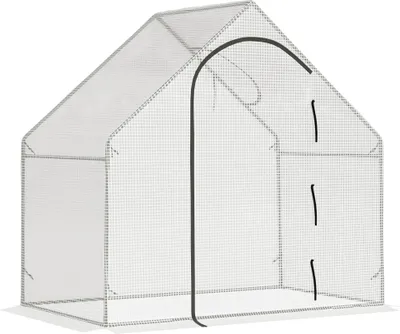 Produktbild von Outsunny Gewächshaus, 180 x 100 x 168 cm Foliengewächshaus mit Rolltür, Treibhaus, Tomatenhaus mit Obenfenster, PE-Gitterfolie, Winterfest Pflanzenhaus für Garten, Balkon, Weiß