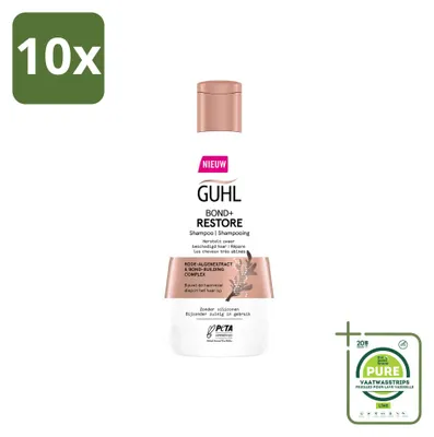 Image de 10 flacons de shampooing Guhl Bond+ Restore pour cheveux abîmés - 250 ml - Lot de 10