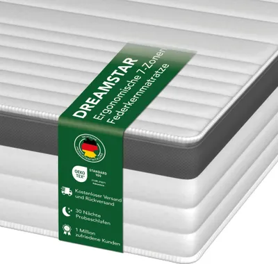 Produktbild von Hochwertige XXL-Matratze mit Taschenfederkern | 90 x 200 cm | H4 | 25cm hoch | DREAMSTAR Platin