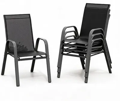 Imagen del producto de Sillas de jardín apilables, juego de 4 unidades, respaldo alto