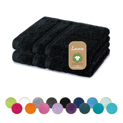 Produktbild von Lavea® Seiftuch 2er Set 30x30 cm, Waschlappen, 100% Baumwolle, Gästehandtücher, saugstark, waschbar, strapazierfähig, Frottierserie Bali - Schwarz