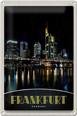 Produktbild von Blechschild Reise 20x30cm Frankfurt Deutschalnd Nacht Brücke
