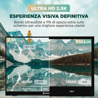 Immagine prodotto di Monitor portatile Remodius da 16 pollici – Secondo schermo portatile 2K con connessione USB-C per laptop, plug and play