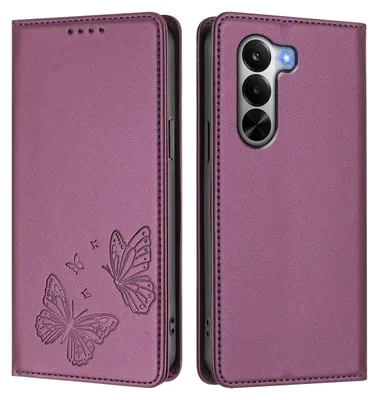 Produktbild von Lederhülle für Realme P4x, Schmetterling Prägung Leder Brieftasche Schutzhülle mit Ständer Lila