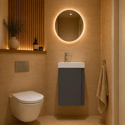 Produktbild von AQUA for you | Badezimmerschrank - CERSANIT MODUO - Waschtisch Set 40 cm - Anthrazit - mit Waschbecken, Unterschrank, Badmöbel Set, Badezimmerschränke