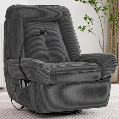 Produktbild von Merax Massagesessel, Elektrisch Relaxsessel mit Massagefunktion, Wärmefunktion, 360° Drehbarer TV-Sessel, USB, Handyhalterung, Corduroy, Grau