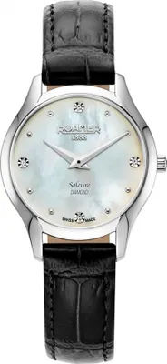 Image de Montre pour femme ROAMER 547857 41 25 05, noire, classique, sertie de diamants.