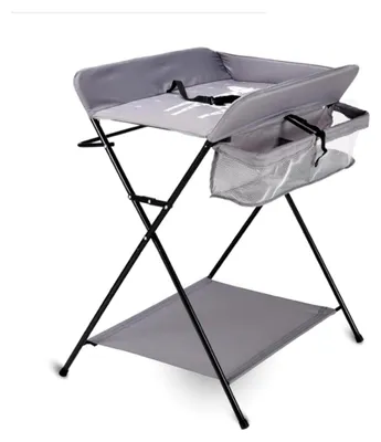 Produktbild von Klappbarer Wickeltisch, Wickeltisch für Babys, Wickelkommode Wickelauflage mit Sicherheitsgurt, Wickelkombination mit Stauraum (Ohne Räder, Grau)