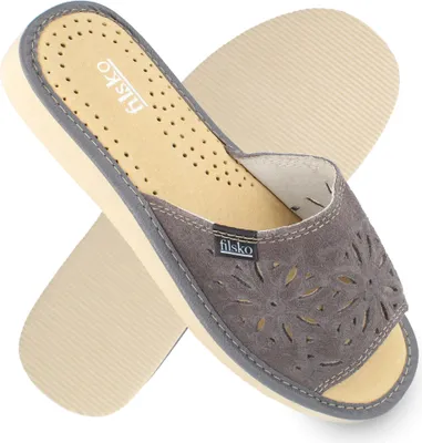 Produktbild von filsko® Zafra Damen Pantoletten offene Hausschuhe mit Blumenmuster Gr. 36-41