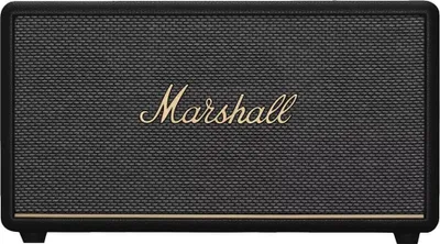 A front-facing studio shot of a black Marshall Stanmore III Bluetooth speaker.