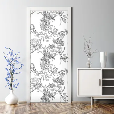 Produktbild von Dekorative Türaufkleber selbstklebend Klebefolie Aufkleber Weiße und schwarze Blumen 85 x 200 cm
