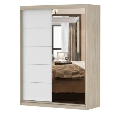 Image de Armoire à portes coulissantes Armoire 150 cm Sonoma/blanc avec miroir - Vista 05