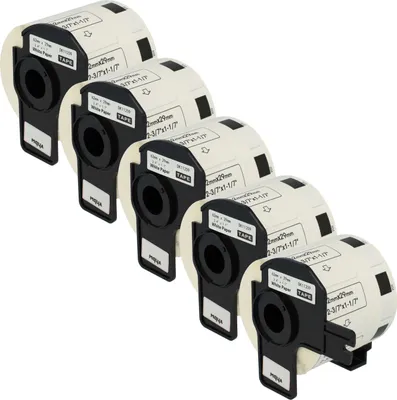 Produktbild von vhbw 5x Rolle mit Halter 62mm x 29mm (800 Etiketten) kompatibel mit Brother PT QL720NW Drucker Weiß