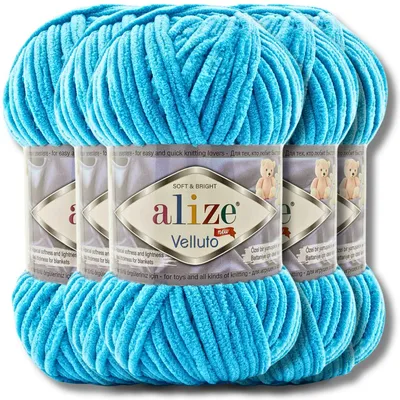 Productafbeelding van Alize 5x 100g Velluto, dikke wol, effen kleur, chenille, geschikt voor haken en breien (Kleur: Ocean | 16)