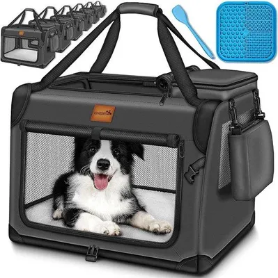 Productafbeelding van Honden Transportbox - Reismand Kat - Veilig Vervoer - Inclusief Likmat - 83 x 58 x 58 cm - Antraciet
