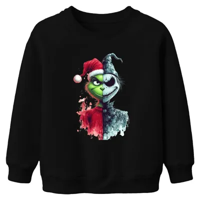 Produktbild von Grinch Jack Skellington Halb Gesicht Weihnachten Kinder Sweatshirt Pullover, Schwarz, 116