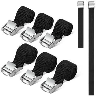 Produktbild von Set mit 6 Spanngurten mit Ratsche, schwarze Zurrgurte (0,5 m / 1 m)