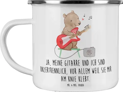 Produktbild von Mr. & Mrs. Panda Teetasse Gitarre Freund - Weiß - Geschenk, Abenteuer, Emaille Tasse, Pott, Teebecher, Instrument, Becher, Musikinstrument, Liebe, Elektrisch, Musik