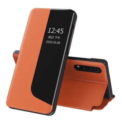Obrázek produktu pro Pouzdro pro Huawei P20 Pro, Smart View Okénko Flip StojánekPolyuretanKožené Ochranné Pouzdro pro Huawei P20 Pro Pomerančový
