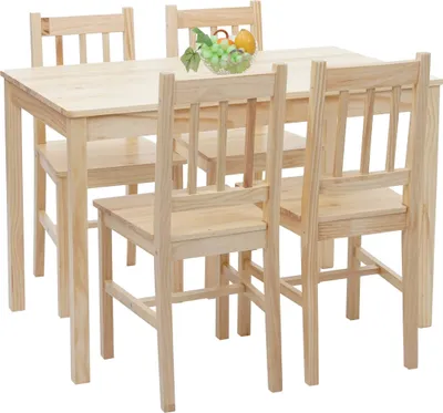 Produktbild von Mendler Esszimmer-Set Kiefer lasiert Landhaus 110cm HWC-F77 für 4 Personen bis 150 kg