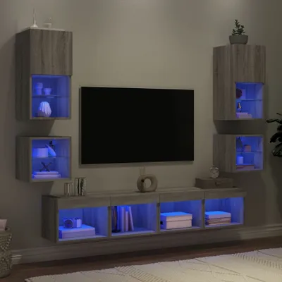 Produktbild von Eleganten-Stil 8-tlg. Wohnwand mit LED-Beleuchtung Grau Sonoma Holzwerkstoff DE4763068