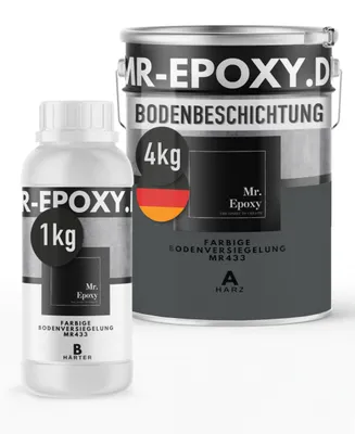 Produktbild von Mr. Epoxy Epoxidharz Bodenbeschichtung (5 kg, RAL 7043 Verkehrsgrau) - 2K Betonfarbe für Garagen, Keller & Werkstatt Boden - Flüssigkunststoff Epoxid Grundierung und Bodenversiegelung