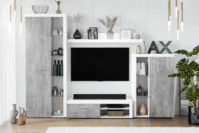 Produktbild von AX LIVING Spacoro Wohnwand weiß beton hochwertig 270 cm ohne LED