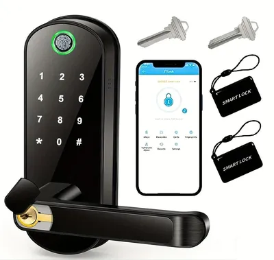 Immagine prodotto di Serratura intelligente con lettore di impronte digitali, telecomando, accesso senza chiave, nera