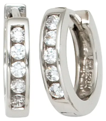 Produktbild von Creolen Ohrringe 12mm 925 Silber 10 Zirkonia Klappmechanik