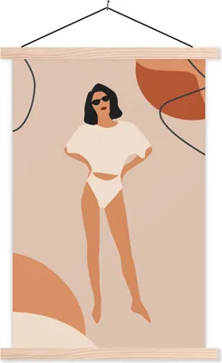 Produktbild von MuchoWow® Textilposter Sommer - Frau - Pastell 60x90 cm mit holzfarbenen Rahmen - Textil
