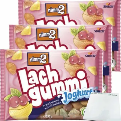 Produktbild von nimm 2 Lachgummi Joghurt 3er Pack (3x250g Packung) + usy Block