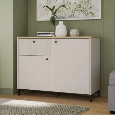 Immagine prodotto di Madia Unit Cashmere con 2 Ante, Cassetto Cannettato e Top Rovere