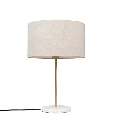 Produktbild von QAZQA - Modern Messing Tischlampe mit grauem Schirm 35 cm - Kaso I Wohnzimmer I Schlafzimmer - Stahl Rund - LED geeignet E27