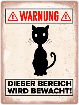 Produktbild von Warnung Bereich wird bewacht Metallschild XL in 21x28 cm mit Katzen Silhouette
