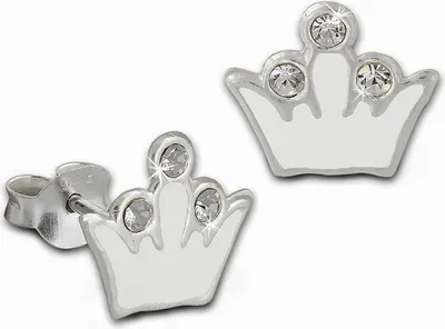 Produktbild von Teenie-Weenie Ohrstecker für Kinder 925 Silber weiß Krone Ohrringe SDO8105W