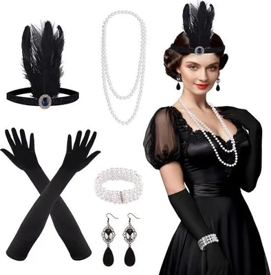 Immagine prodotto di Set di costumi storici da donna per il Carnevale - Set di accessori in 8 pezzi ispirato agli anni '20