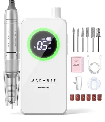 Produktbild von Nagelfräser Wiederaufladbar 35000 U/min Weiß E1025 mit LCD-Display und 6 Bits