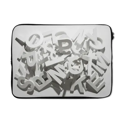 Produktbild von MuchoWow® Laptop Hülle 14 ZollEin Stapel verschiedener weißer Blockbuchstaben aus dem Alphabet Laptoptasche - Laptoptasche - Stoßsicher - Schutzhaube