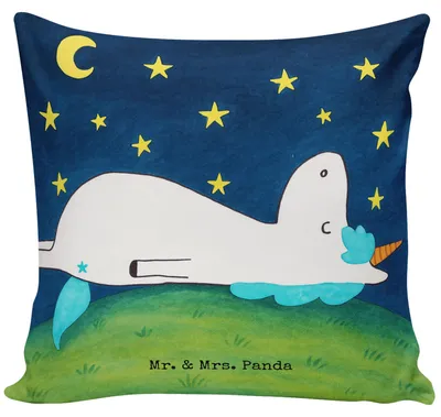 Produktbild von Mr. & Mrs. Panda Sofa Kissen Einhorn Sternenhimmel Design - Weiß - Geschenk, Dekokissen, Sterne, Unicorn, Verrückt, kuschelkissen 40x40, bedruckt, Einhörner, Zierkissen