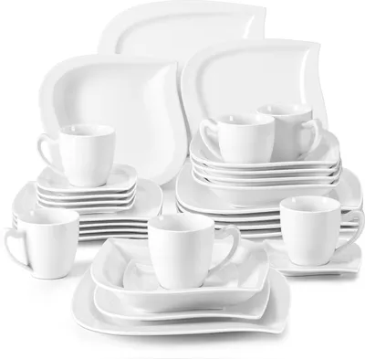 Obrázek produktu pro MALACASA, série Elvira, 30 ks porcelánového jídelního servisu v krémově bílé barvě se šálky na kávu, podšálky, dezertními talíři, polévkovými talíři a plochými talíři pro 6 osob