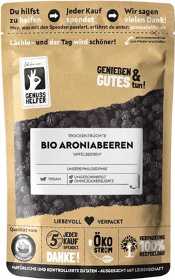 Produktbild von Aroniabeeren, getrocknet, ganz, Beeren ohne Zuckerzusatz & ungeschwefelt, 150g