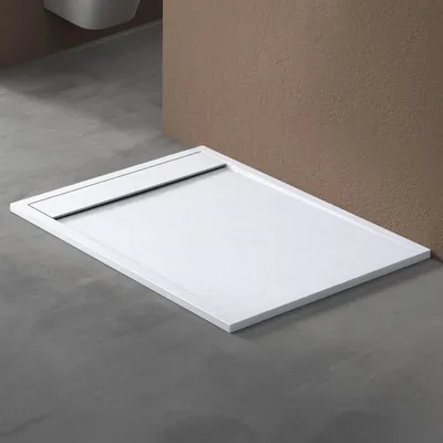 Produktbild von doporro Duschtasse Duschwanne 90x120x3cm aus Mineralguss in Weiß Rechteckig DIN-Anschlüsse für bodenebene Montage geeignet Geoma10