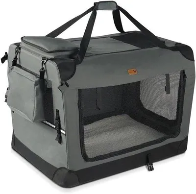 Produktbild von Tragbarer Tierkäfig – Reisekorb – Reisen mit Haustieren – Belüftungsnetze – 60 x 44 x 44 cm – Grau