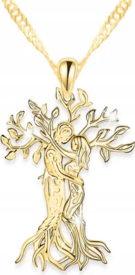 Image de Collier en or avec étreinte "Je t'aime, arbres, amour éternel", argent 925