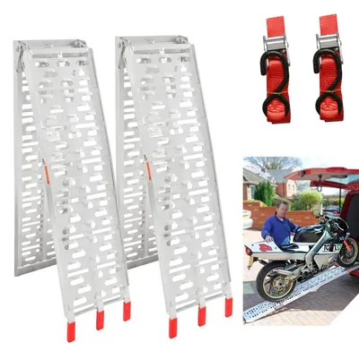 Imagen del producto de Rampa plegable de aluminio para motocicletas y remolques, con capacidad de 340 kg