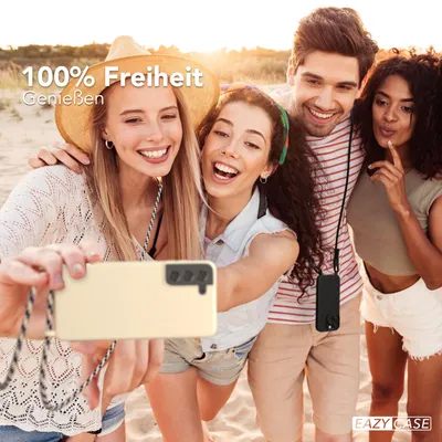 Produktbild von EAZY CASE Handykette kompatibel mit Samsung Galaxy S21 FE 5G Handyhülle zum Umhängen, Silikon Hülle mit Band, Schutzhülle mit Ersatzkordel, Stylische Kette für Smartphone, Taupe / Taupe Camouflage