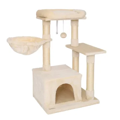 Immagine prodotto di tiragraffi compatto lionto 85 cm, albero per gatti salvaspazio con palla da gioco, tronco in sisal e superficie tiragraffi, beige
