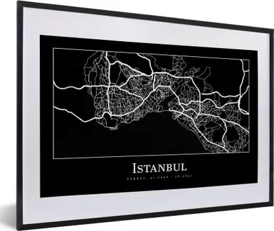 Produktbild von MuchoWow® Gerahmtes Poster Stadtplan - Istanbul - Karte 60x40 cm - Poster mit Schwarzem Bilderrahmen Wandposter Rahmen Foto Bilder - Schlafzimmer - Plakat in Rahmen - Drucken